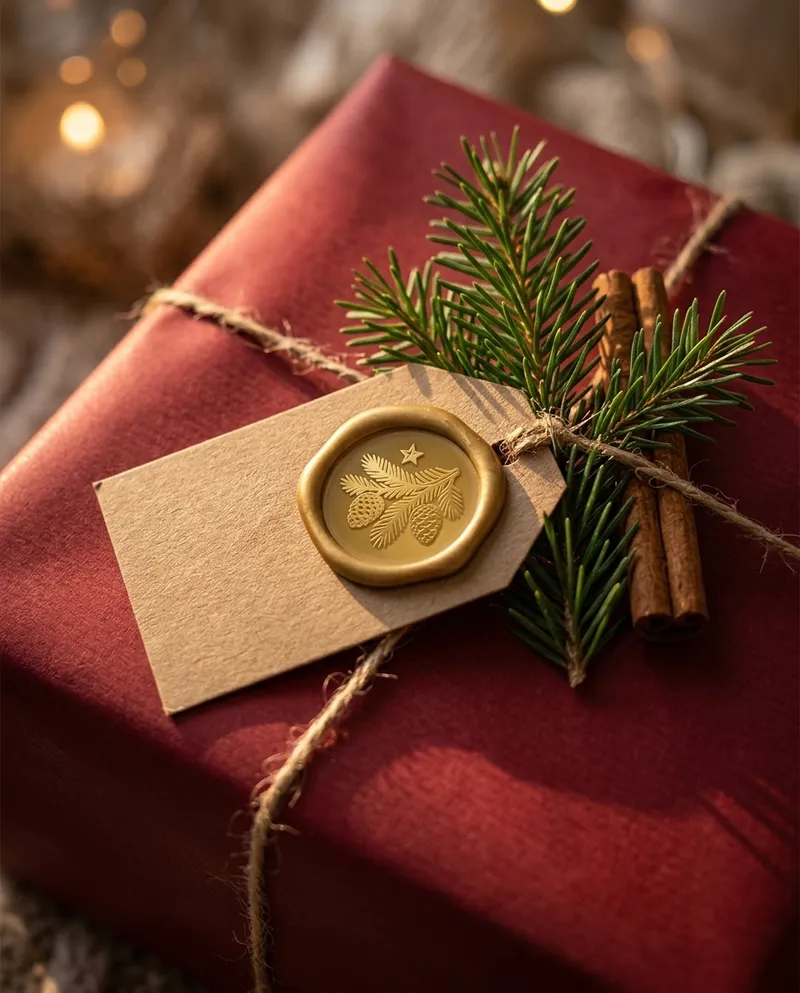 Weihnachtsgeschenk mit gold gesiegeltem Anhänger